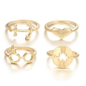 ‼️2 for $15 ‼️ 4 Pc. GOLD Compass Ring Set